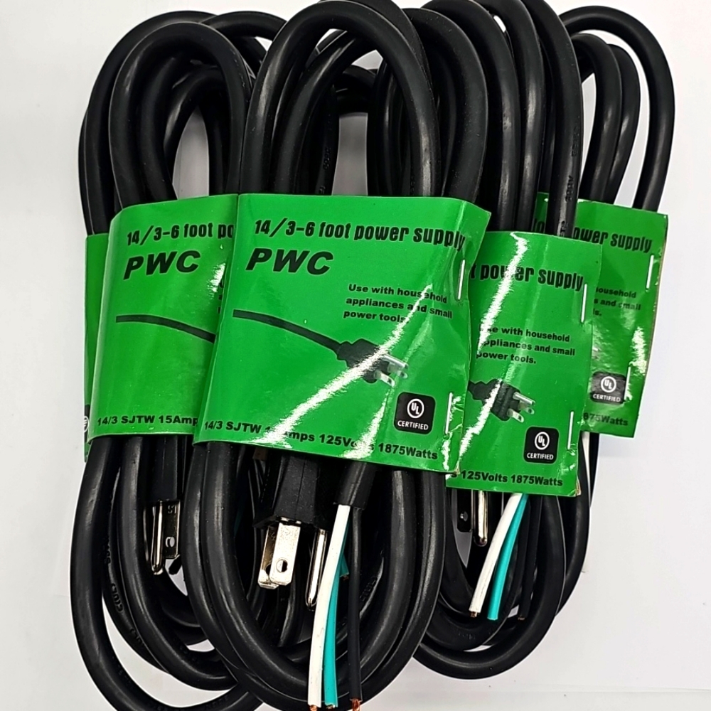 Lot 6 Power Tool Replacement Electronic Cord 6' 14/3 SJTW 15 Amp/125-Volt 1875 W